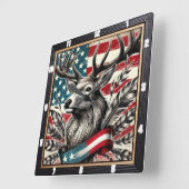 Majestic Deer Flag Feather Quadratische Wanduhr (Winkel)