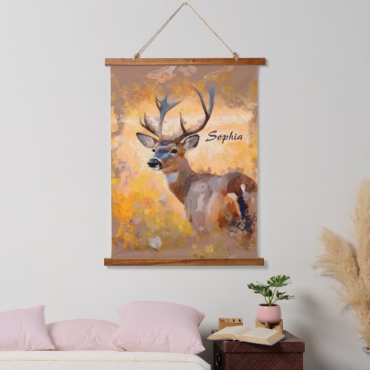 Majestic Deer in a Field of Wildflowers Wandteppich Mit Holzrahmen (Schlafzimmer)
