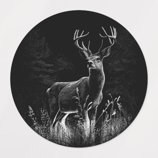 Majestic Deer in der Wildnis - Black&White Art Etiketten (Design 1)