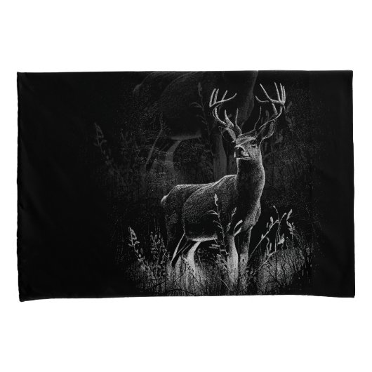 Majestic Deer in der Wildnis - Black&White Art Kissenbezug (Vorderseite-Rechts)