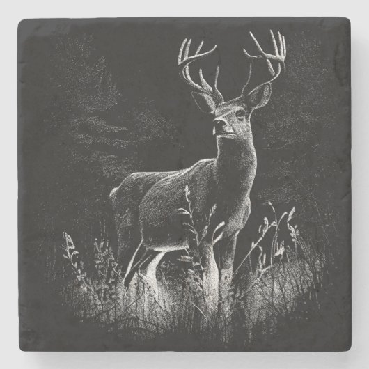 Majestic Deer in der Wildnis - Black&White Art Steinuntersetzer (Vorderseite)