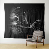 Majestic Deer in der Wildnis - Black&White Art Wandteppich (Beispiel (Horizontal))