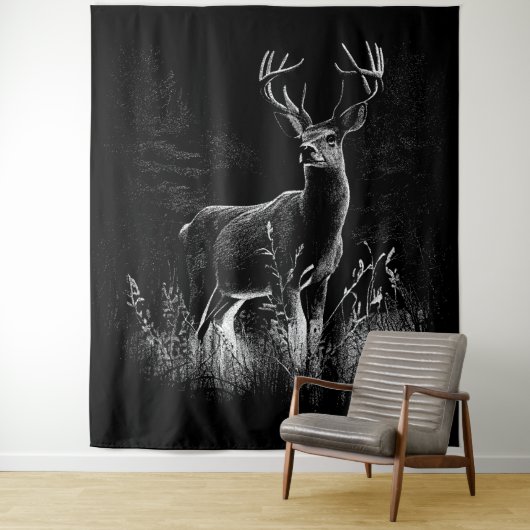 Majestic Deer in der Wildnis - Black&White Art Wandteppich (Beispiel)