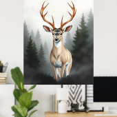 Majestic Deer in Misty Forest – Tranquil Wildlife Poster (Heimbüro)