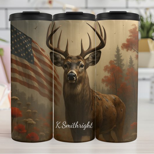 Majestic Deer Patriotic Forest Landschaft Thermosbecher