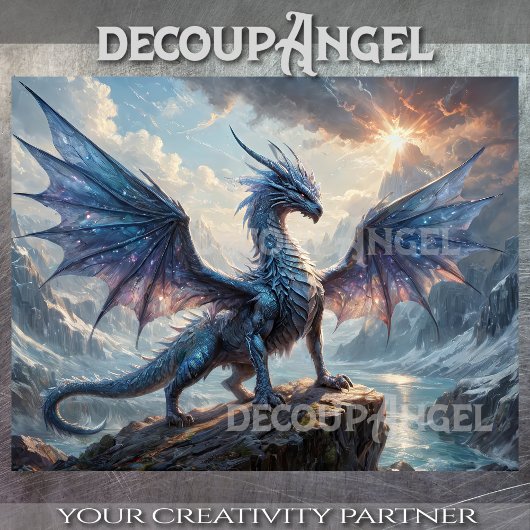 Majestic Dragon of Ice - Decoupage- Seidenpapier