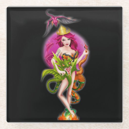 Majestic Dragon Princess Queen Fire Glasuntersetzer (Vorderseite)