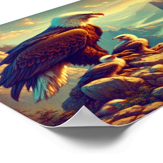Majestic Eagle Capture A Lake Foreut 7"x5" Poster (Ecke)