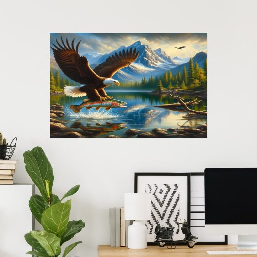 Majestic Eagle Capture a Lake Foreut Poster (Heimbüro)