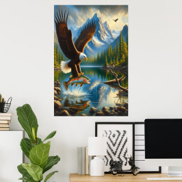Majestic Eagle Capture a Lake Foreut Poster