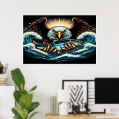 Majestic Eagle Capture Fresh Fish Poster (Heimbüro)