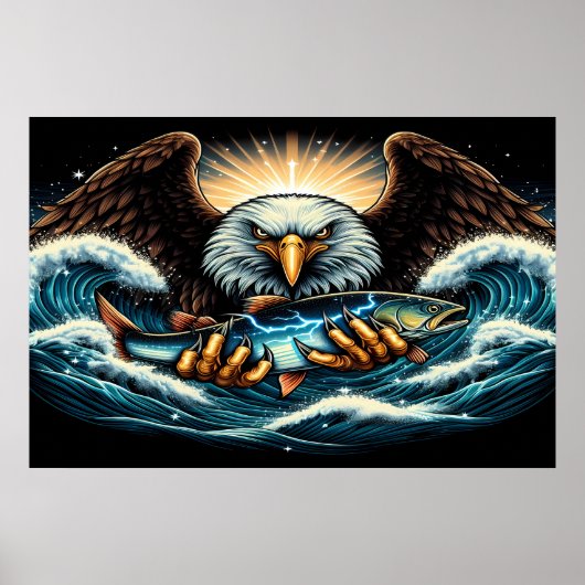 Majestic Eagle Capture Fresh Fish Poster (Vorne)