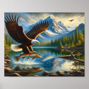 Majestic Eagle Capturing a Lake Foreut 10"x8" Poster