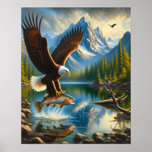 Majestic Eagle Capturing a Lake Foreut 16x20 Poster