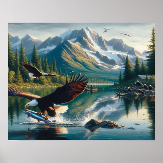 Majestic Eagle Capturing Fish at Sunrise 20x16 Poster (Vorne)
