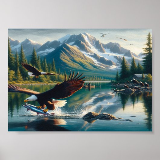 Majestic Eagle Capturing Fish at Sunrise 7x5 Poster (Vorne)
