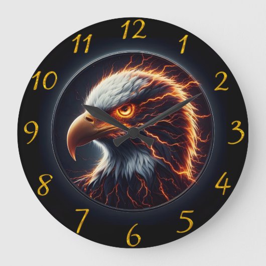 Majestic Eagle Embraced by Fiery Flames Große Wanduhr (Vorderseite)
