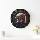 Majestic Eagle Embraced by Fiery Flames Große Wanduhr (Zuhause)