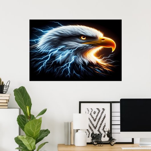 Majestic Eagle Embracing Lightning Poster (Heimbüro)