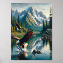 Majestic Eagle fängt Fisch bei Sonnenaufgang 12x18