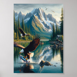 Majestic Eagle fängt Fisch bei Sonnenaufgang 12x18 Poster