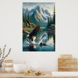 Majestic Eagle fängt Fisch bei Sonnenaufgang ein Poster