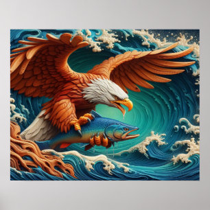 Majestic Eagle Fishing in einer Welle 20x16 Poster