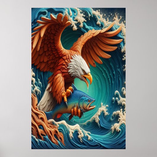 Majestic Eagle Fishing in einer Welle 24x36 Poster (Vorne)