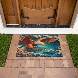 Majestic Eagle Fishing in einer Welle 36x24 Fußmatte