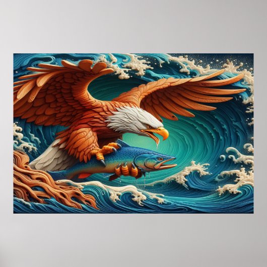 Majestic Eagle Fishing in einer Welle 36x24 Poster (Vorne)