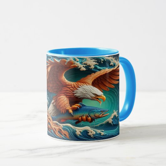 Majestic Eagle Fishing in einer Welle 36x24 Tasse (VorderseiteRechts)