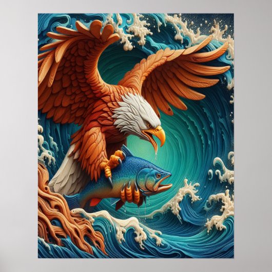 Majestic Eagle Fishing in einer Welle von 16x20 Poster (Vorne)