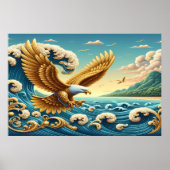 Majestic Eagle fliegt über eine Welle der Freiheit Poster (Vorne)