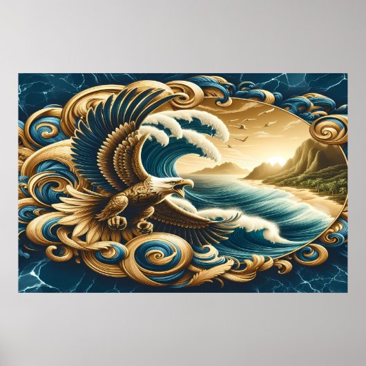 Majestic Eagle fliegt über Wasser Poster (Vorne)