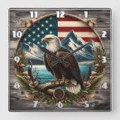 Majestic Eagle gegen die amerikanische Landschaft Quadratische Wanduhr (Vorderseite)