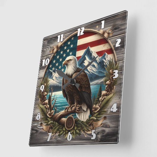 Majestic Eagle gegen die amerikanische Landschaft Quadratische Wanduhr (Winkel)