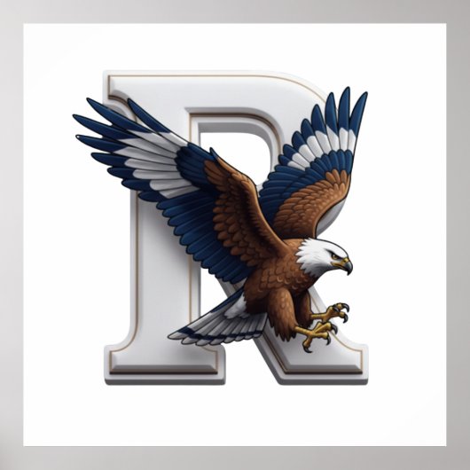 Majestic Eagle Mascot Overlapping 3D Letter R Poster (Vorne)
