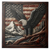 Majestic Eagle mit Bergen und amerikanischer Flagg Fliese (Vorderseite)