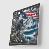 Majestic Eagle mit Blick auf Berge und Ozean Quadratische Wanduhr (Winkel)