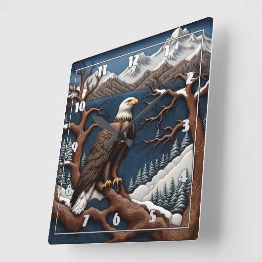 Majestic Eagle mit Blick auf das schneebedeckte Be Quadratische Wanduhr (Winkel)