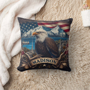 Majestic Eagle mit Blick auf Madison Landschaft Kissen