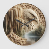 Majestic Eagle mit Blick auf Serene Lake Große Wanduhr (Vorderseite)