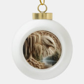 Majestic Eagle mit Blick auf Serene Lake Keramik Kugel-Ornament (Vorderseite)
