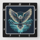 Majestic Eagle Neon Glow Quadratische Wanduhr (Vorderseite)
