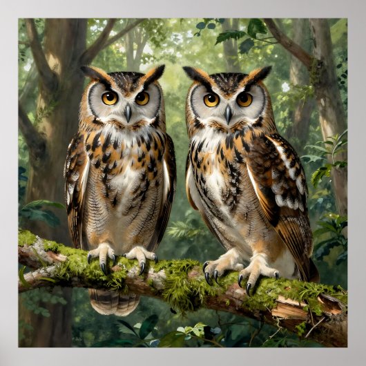 Majestic Eagle Owls Forest Perch Poster (Vorne)