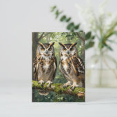 Majestic Eagle Owls Forest Perch Postkarte (Stehend Vorderseite)