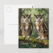 Majestic Eagle Owls Forest Perch Postkarte (Vorne/Hinten)
