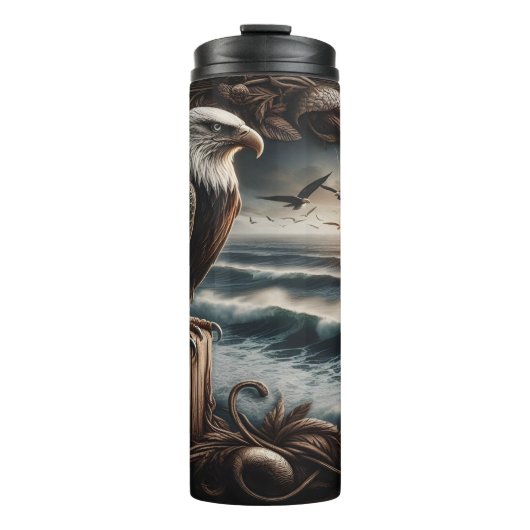 Majestic Eagle Perched Ocean Frame Thermosbecher (Vorderseite)