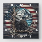 Majestic Eagle steht an der Bergwelt Quadratische Wanduhr (Vorderseite)
