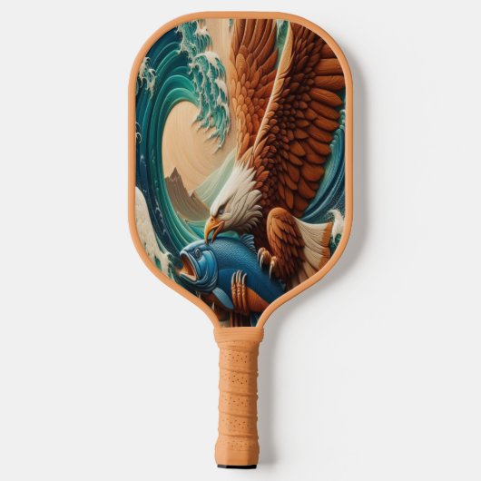 Majestic Eagle steigt über Fisch auf Pickleball Schläger (Rückseite)